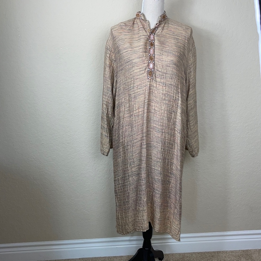 Long Tunic Midi Dress with embroidered Collar